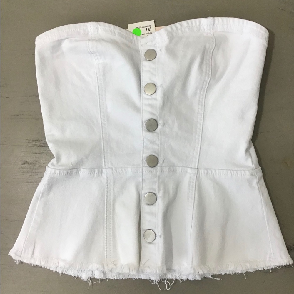 Revolve Superdown White Denim Distressed Hem Top